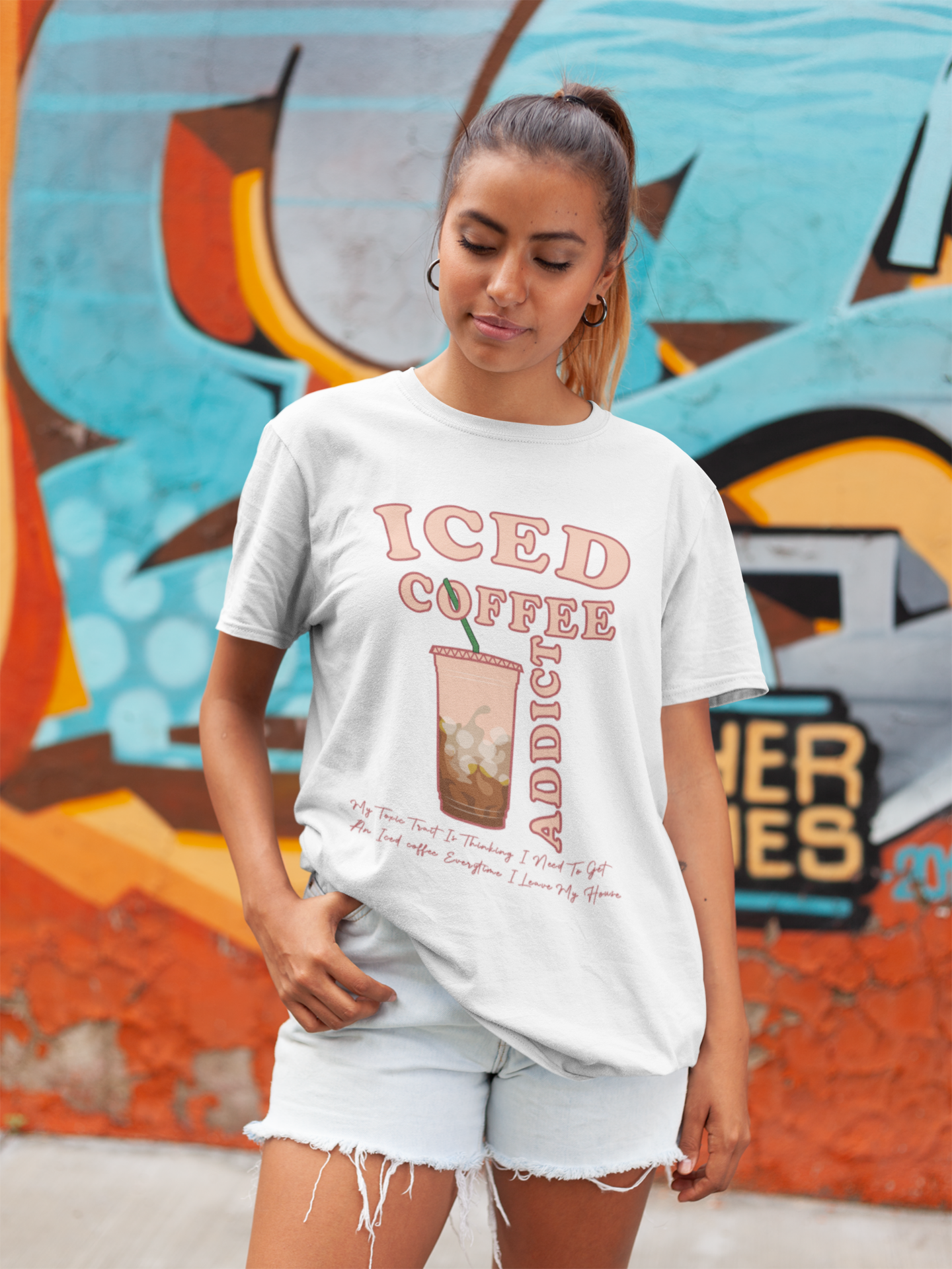 Premium Iced Coffee Addict Graphic T-Shirt | For Coffee Lovers