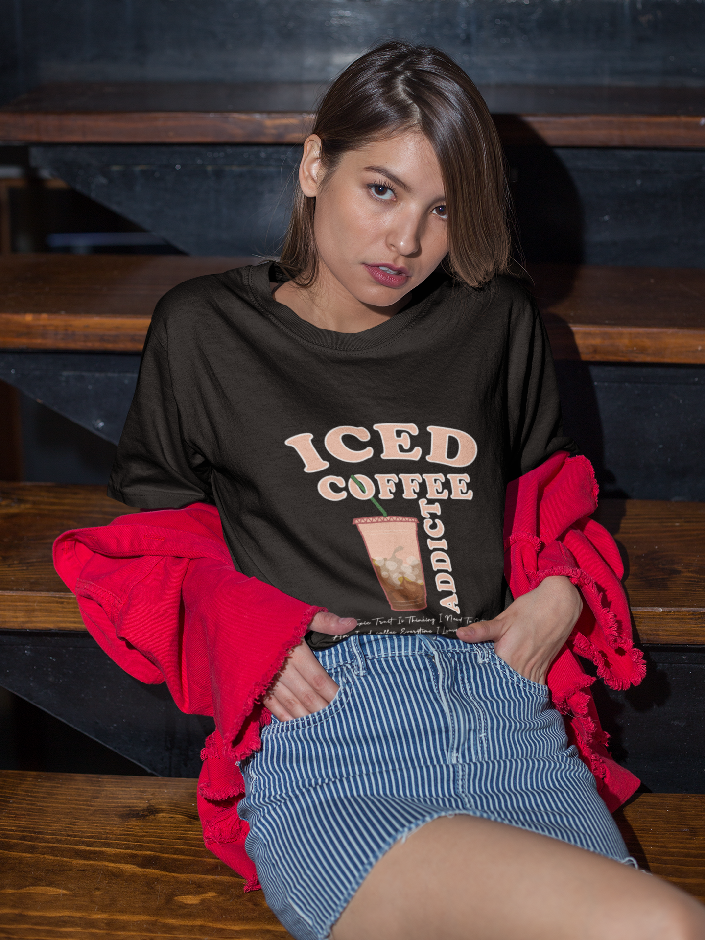 Premium Iced Coffee Addict Graphic T-Shirt | For Coffee Lovers